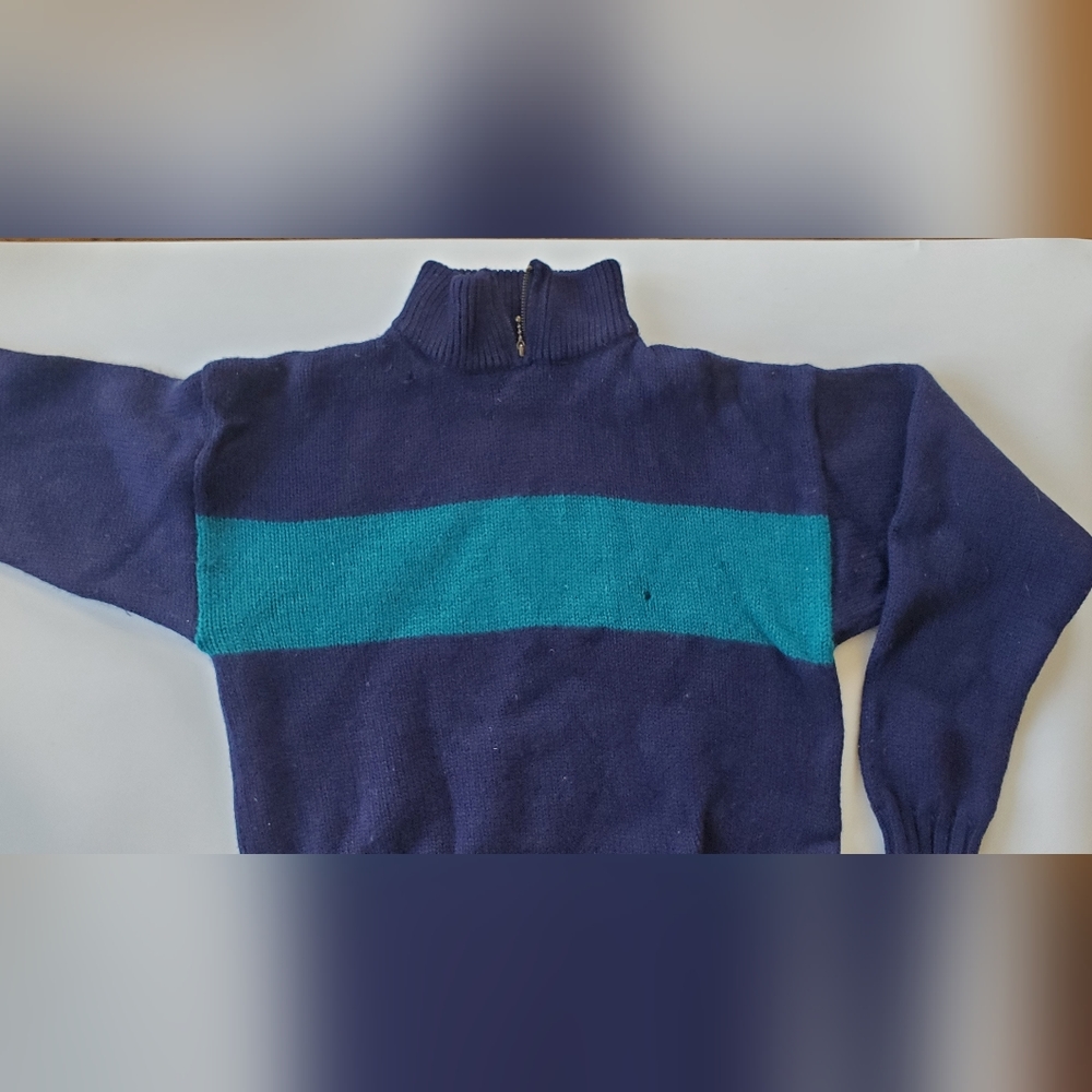 Vintage 90s wool teal blue sweater 1/4 zip men's small Authentic Gap